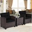 Costway 3-piece Rattan Patio Furniture Set with Back & Seat Cushion in Black