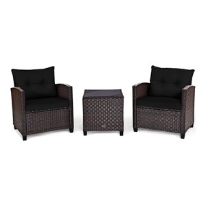 Costway 3-piece Rattan Patio Furniture Set with Back & Seat Cushion in Black