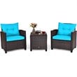 Costway 3-piece Rattan Patio Furniture Set with Back & Seat Cushion in Turquoise