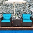 Costway 3-piece Rattan Patio Furniture Set with Back & Seat Cushion in Turquoise