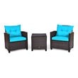 Costway 3-piece Rattan Patio Furniture Set with Back & Seat Cushion in Turquoise