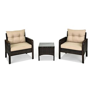 Costway 3-piece Rattan Patio Furniture Set with Sofa Chair in Beige