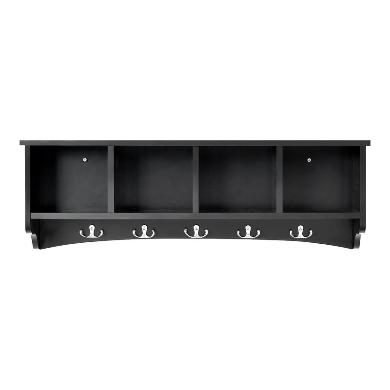 Costway Contemporary P2 MDF Wall Mounted Storage Cabinets with 5 Hooks in Black