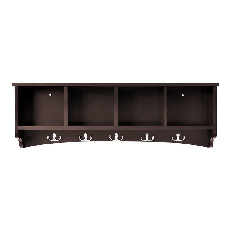 Costway Contemporary P2 MDF Wall Mounted Storage Cabinets with 5 Hooks in Brown