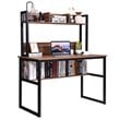 Costway Contemporary MDF and Iron Computer Desk with Hutch Bookshelf in Walnut