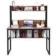 Costway Contemporary MDF and Iron Computer Desk with Hutch Bookshelf in Walnut