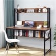 Costway Contemporary MDF and Iron Computer Desk with Hutch Bookshelf in Walnut
