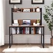 Costway Contemporary MDF and Iron Computer Desk with Hutch Bookshelf in Walnut