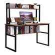 Costway Contemporary MDF and Iron Computer Desk with Hutch Bookshelf in Walnut