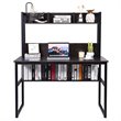 Costway Contemporary MDF and Iron Computer Desk with Hutch Bookshelf in Brown
