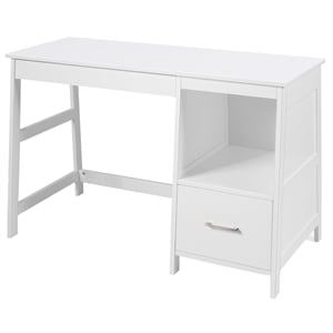 Costway 47.5&quot Contemporary MDF Computer Desk with Shelf & 2 Drawers in White