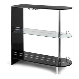 costway metal and mdf bar table with tempered glass shelf in black