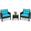 Costway 3-piece Rattan Patio Furniture Set with Sofa Chair in Turquoise