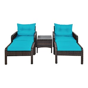 Costway 5-piece Rattan & Steel Patio Furniture Set with 2 Ottomans in Turquoise