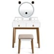 Costway MDF Vanity Dressing Table Set with Bluetooth Speakers in White/Gold