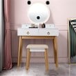 Costway MDF Vanity Dressing Table Set with Bluetooth Speakers in White/Gold