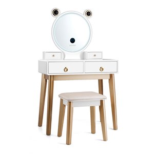 Costway MDF Vanity Dressing Table Set with Bluetooth Speakers in White/Gold