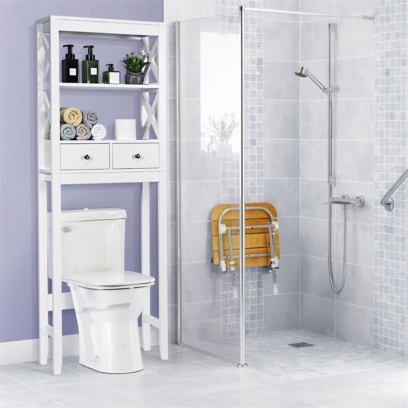 Costway Engineered Wood Over The Toilet Space Saver with 2 Drawers in White
