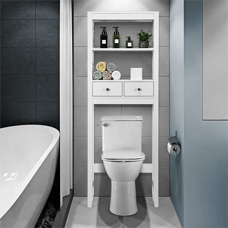 Costway Engineered Wood Over The Toilet Space Saver with 2 Drawers in White
