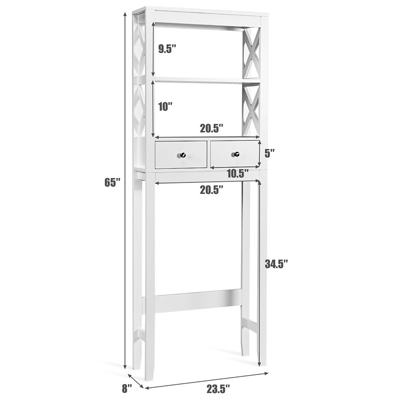 White Wood 2 -Tier Toilet Bathroom Spacesaver Storage Shelf