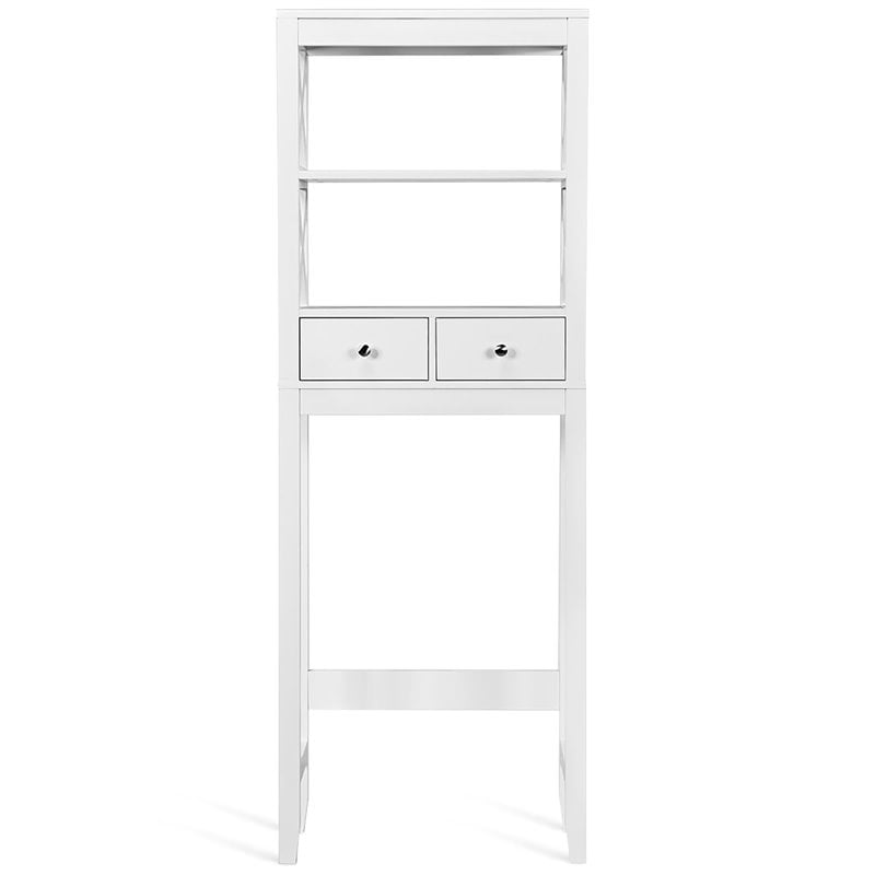 White Wood 2 -Tier Toilet Bathroom Spacesaver Storage Shelf