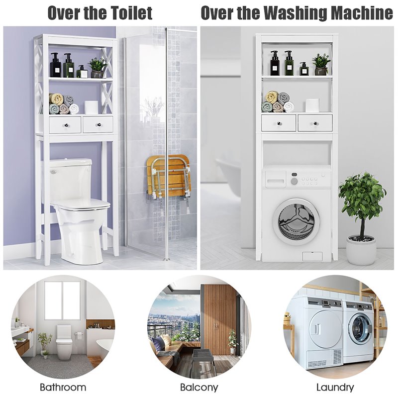 Costway Engineered Wood Over The Toilet Space Saver with 2 Drawers in White