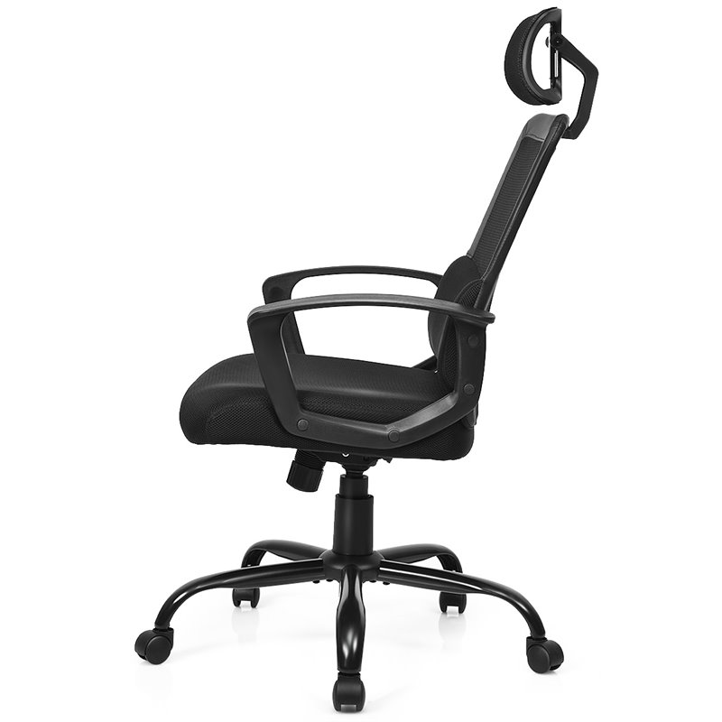 Costway Contemporary PU Mesh Swivel Office Chair with High Back in Black