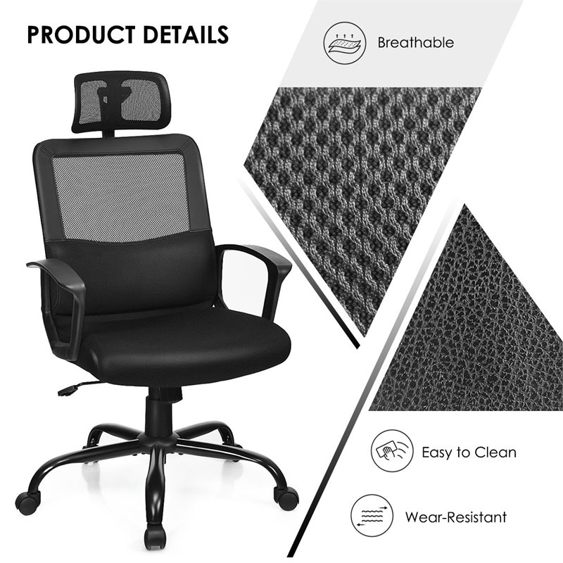 Costway Contemporary PU Mesh Swivel Office Chair with High Back in Black