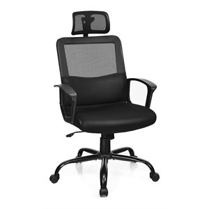 Costway Contemporary PU Mesh Swivel Office Chair with High Back in Black
