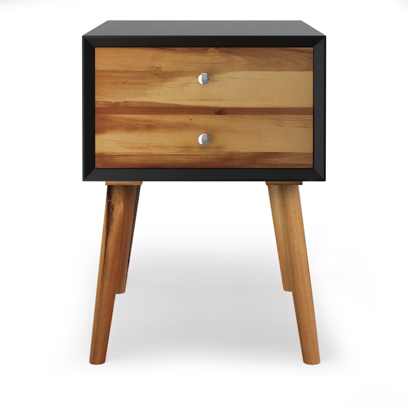 Costway Contemporary Solid Wood Nightstand with 2 Sliding Drawers in Black