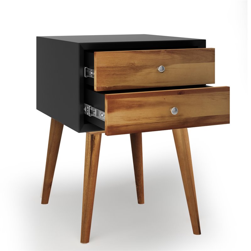 Costway Contemporary Solid Wood Nightstand with 2 Sliding Drawers in Black