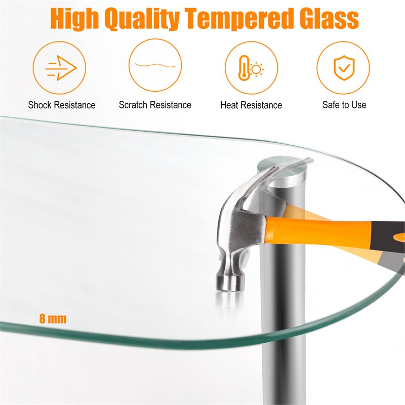 Costway Iron and Wood Bar Table with Tempered Glass Top & 2 Shelves in Black