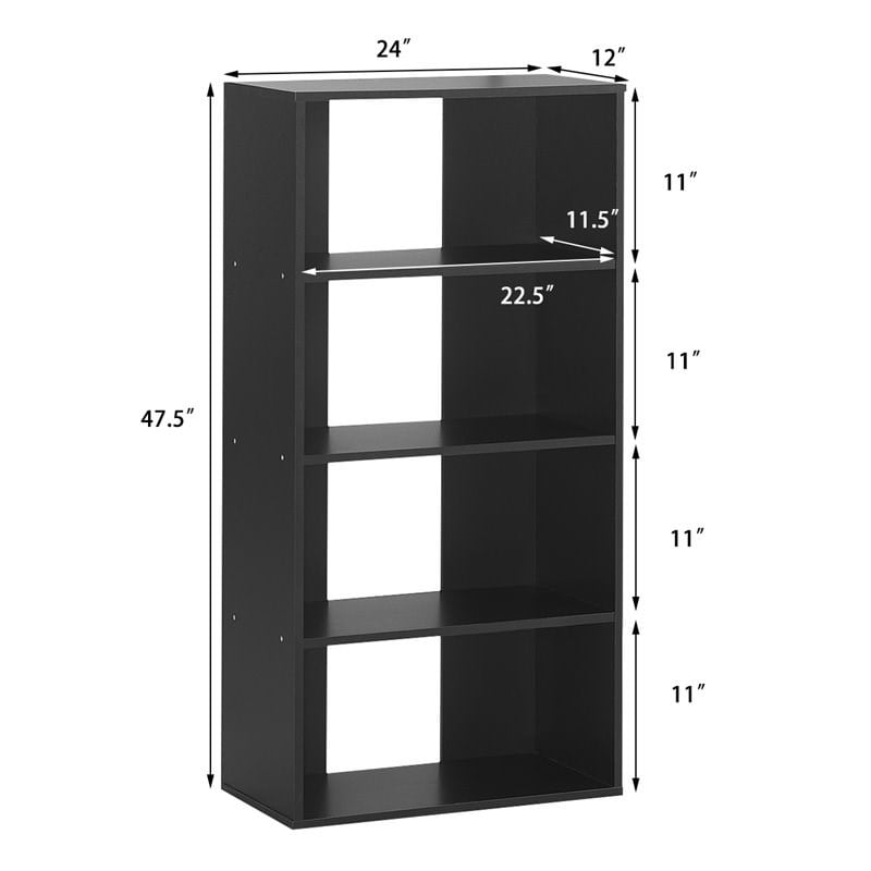 Costway 4-Tier Engineered Wood Multipurpose Bookcase with Open Shelves in Black