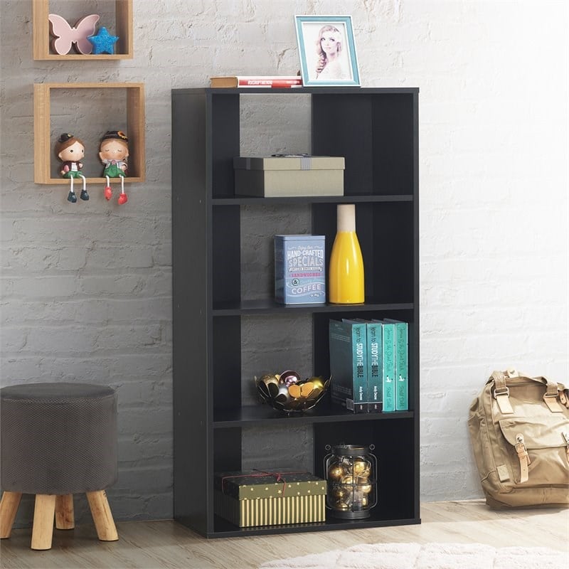 Costway 4-Tier Engineered Wood Multipurpose Bookcase with Open Shelves in Black