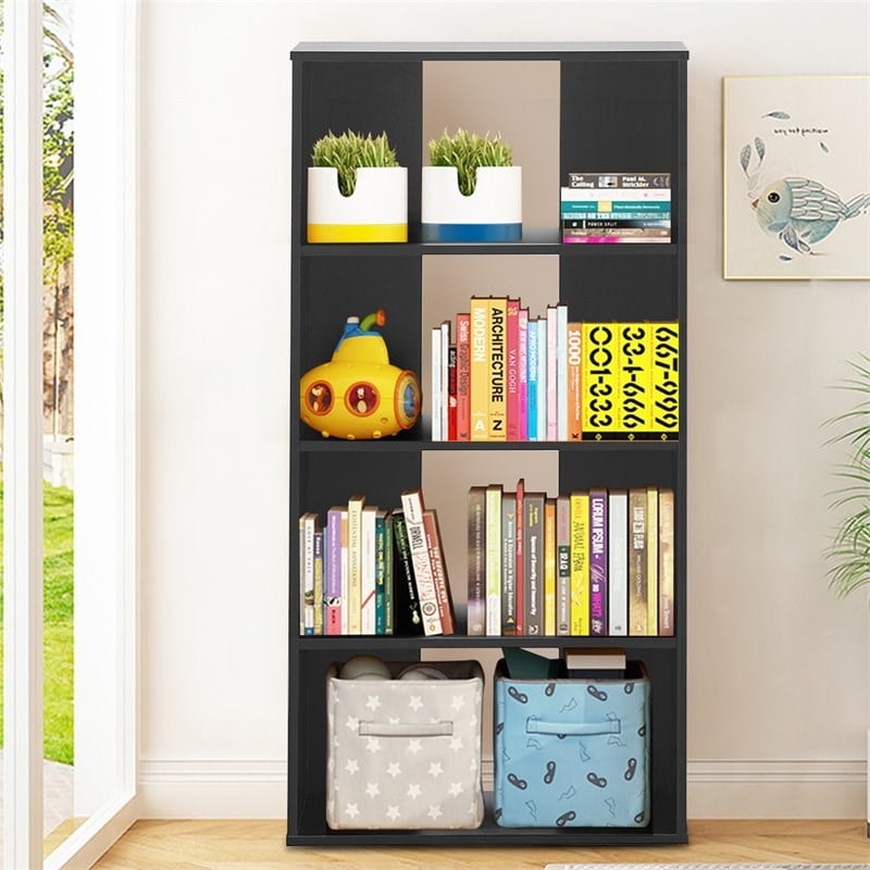 Costway 4-Tier Engineered Wood Multipurpose Bookcase with Open Shelves in Black