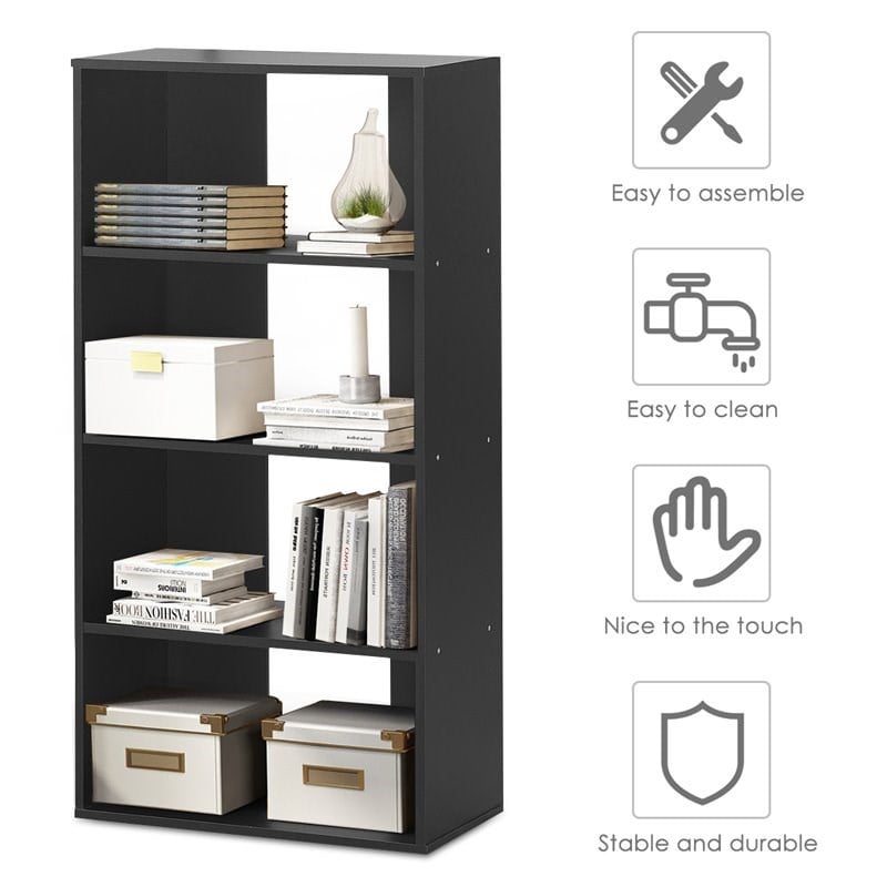 Costway 4-Tier Engineered Wood Multipurpose Bookcase with Open Shelves in Black