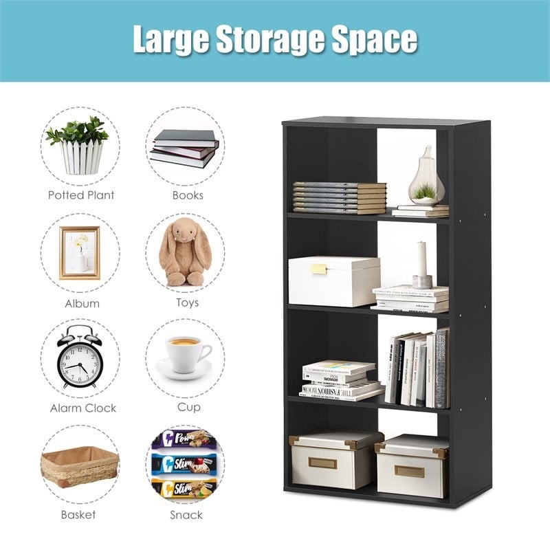 Costway 4-Tier Engineered Wood Multipurpose Bookcase with Open Shelves in Black