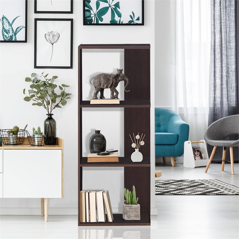 Costway 3-Tier Engineered Wood Bookcase with Open Shelves in Dark Brown