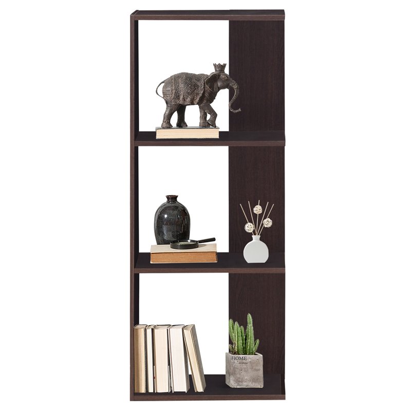 Costway 3-Tier Engineered Wood Bookcase with Open Shelves in Dark Brown
