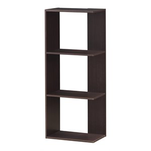 Costway 3-Tier Engineered Wood Bookcase with Open Shelves in Dark Brown