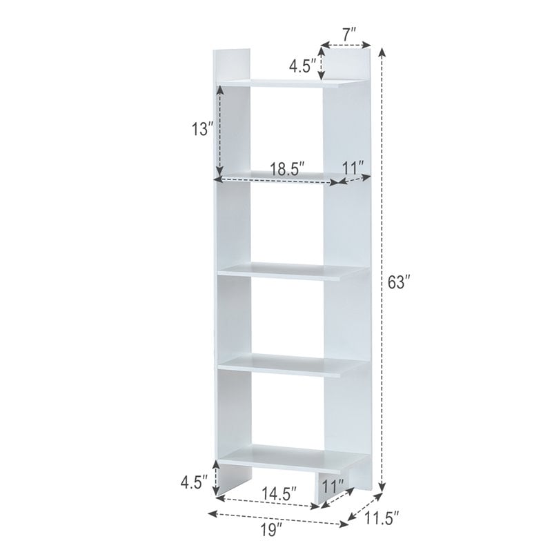 Costway 5-Tier Engineered Wood Bookcase with Open Shelves in White