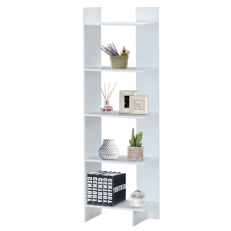 Costway 5-Tier Engineered Wood Bookcase with Open Shelves in White