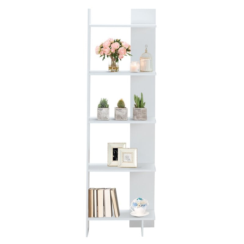 Costway 5-Tier Engineered Wood Bookcase with Open Shelves in White