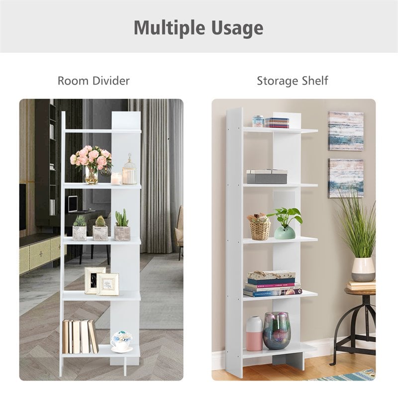 Costway 5-Tier Engineered Wood Bookcase with Open Shelves in White