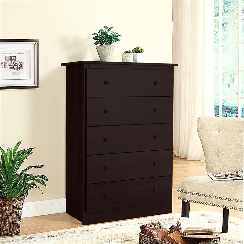 Costway 5-drawer Contemporary PB Board and MDF Chest w/ Multi Layers in Espresso