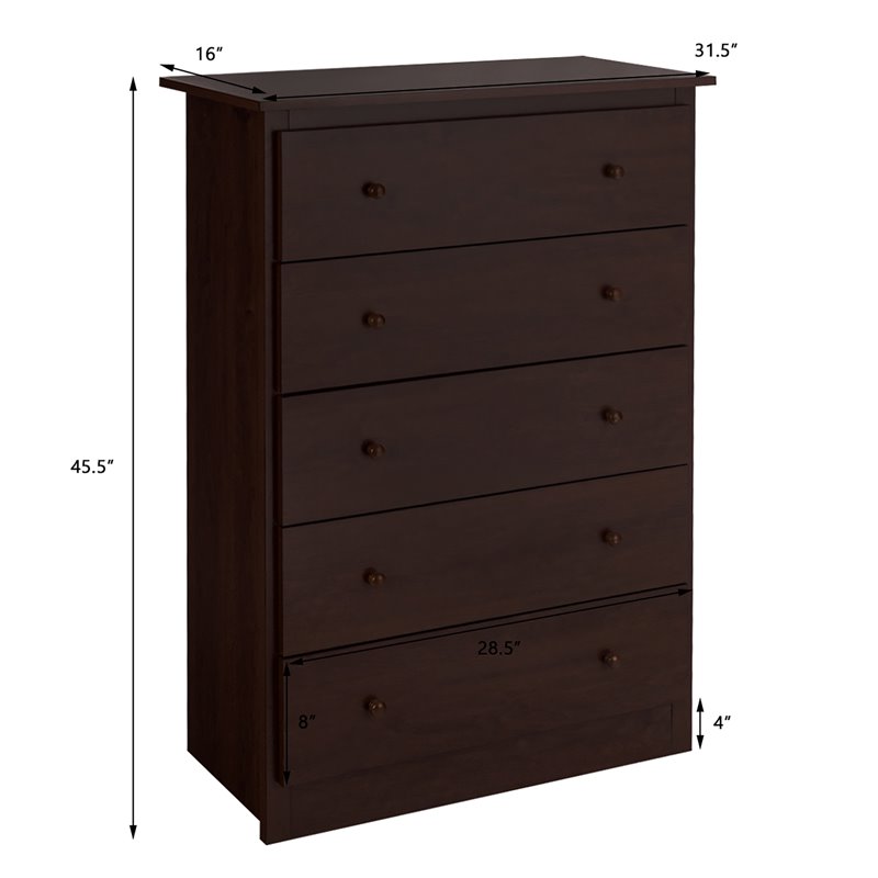 Costway 5-drawer Contemporary PB Board and MDF Chest w/ Multi Layers in Espresso