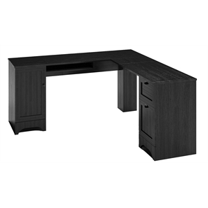 Costway L-Shaped Particle Board Corner Computer Desk with Drawers in Black