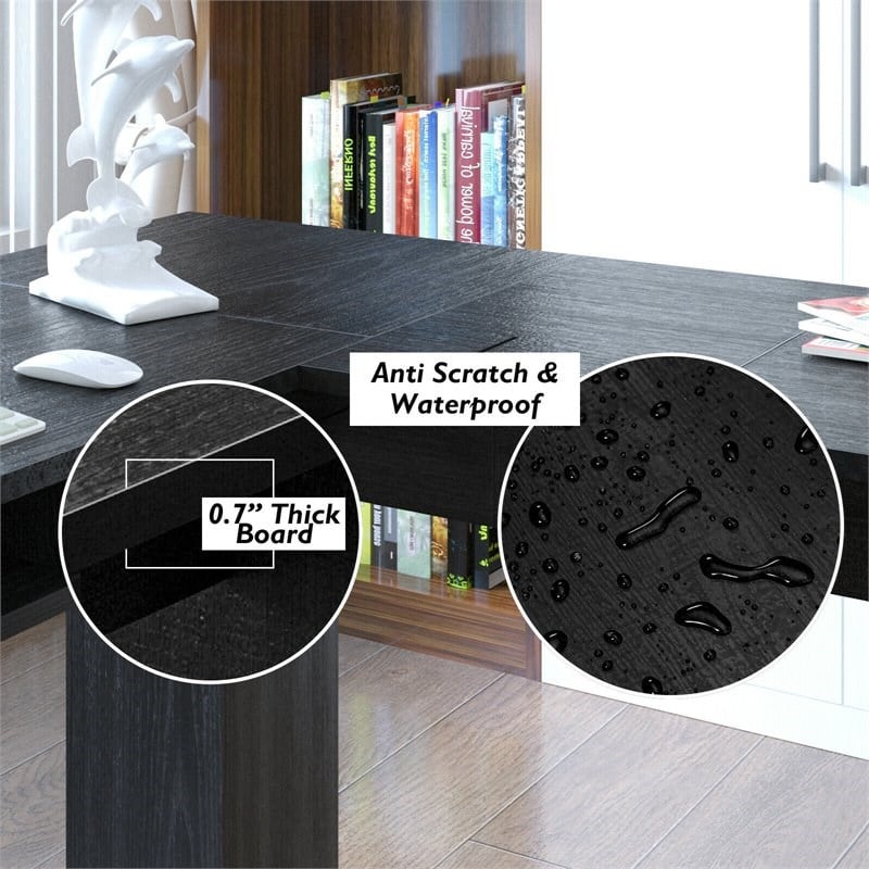 Costway L-Shaped Particle Board Corner Computer Desk with Drawers in Black