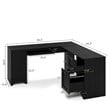 Costway L-Shaped Particle Board Corner Computer Desk with Drawers in Black