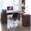 Costway L-Shaped Particle Board Corner Computer Desk with Drawers in Brown